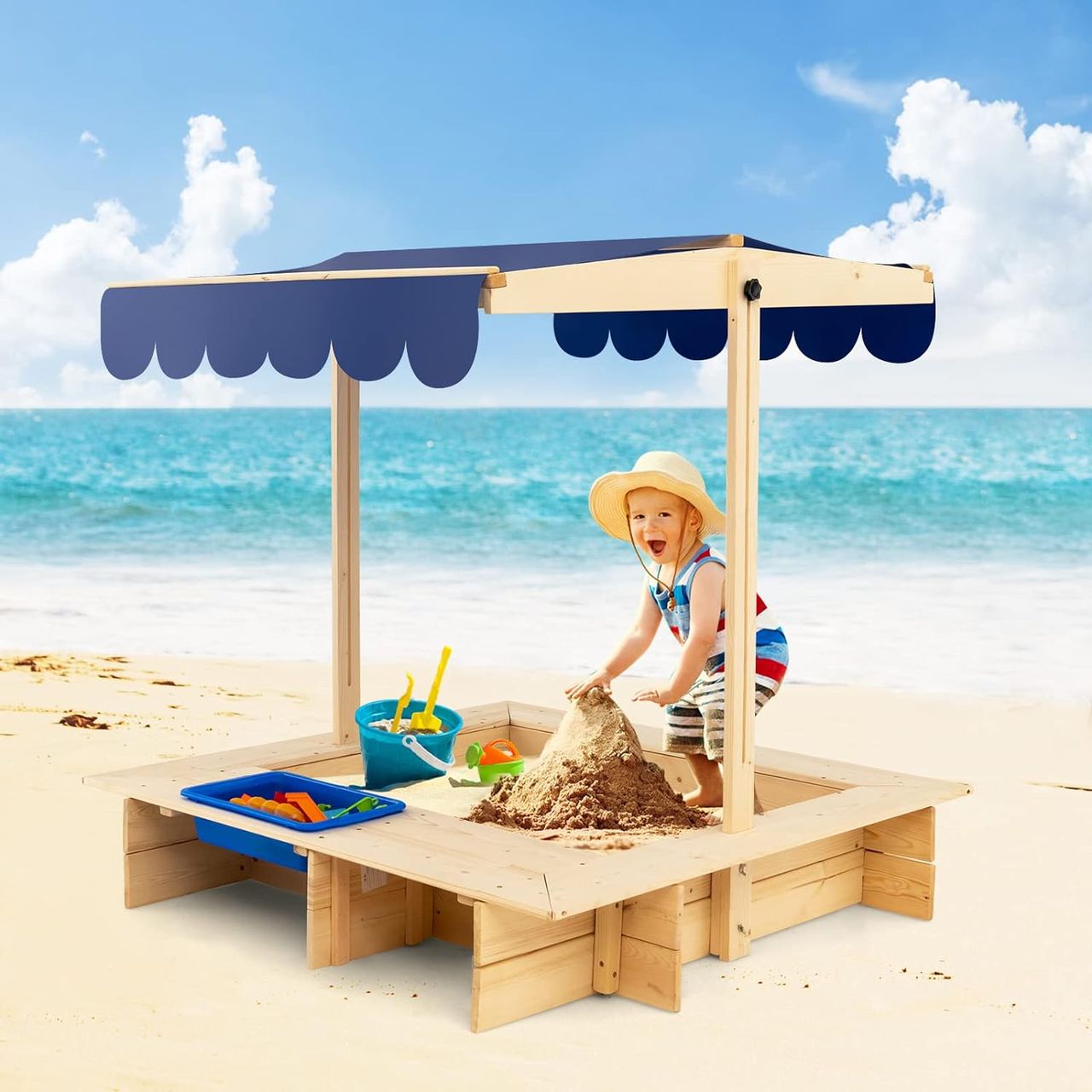 Costway Sandkasten aus Holz