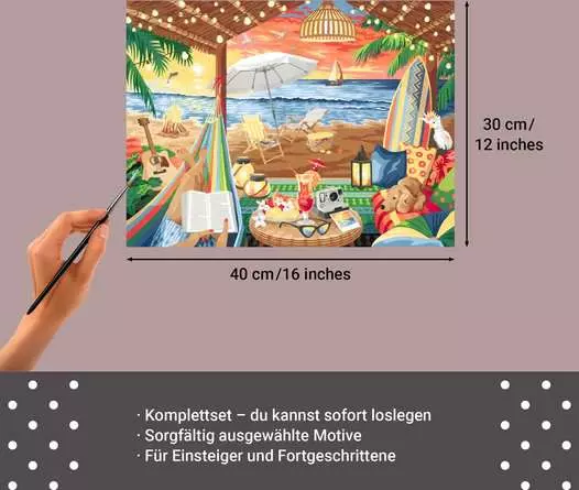 CreArt Leinwand Gemütliche Strandhütte - Malen nach Zahlen für Erwachsene