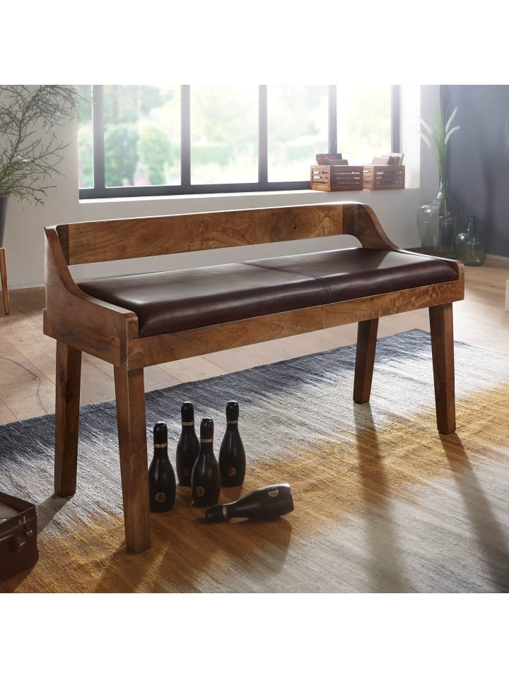 KADIMA DESIGN Sitzbank | Echtleder/Holz, 108x63x43cm, Rückenlehne günstig kaufen onesize