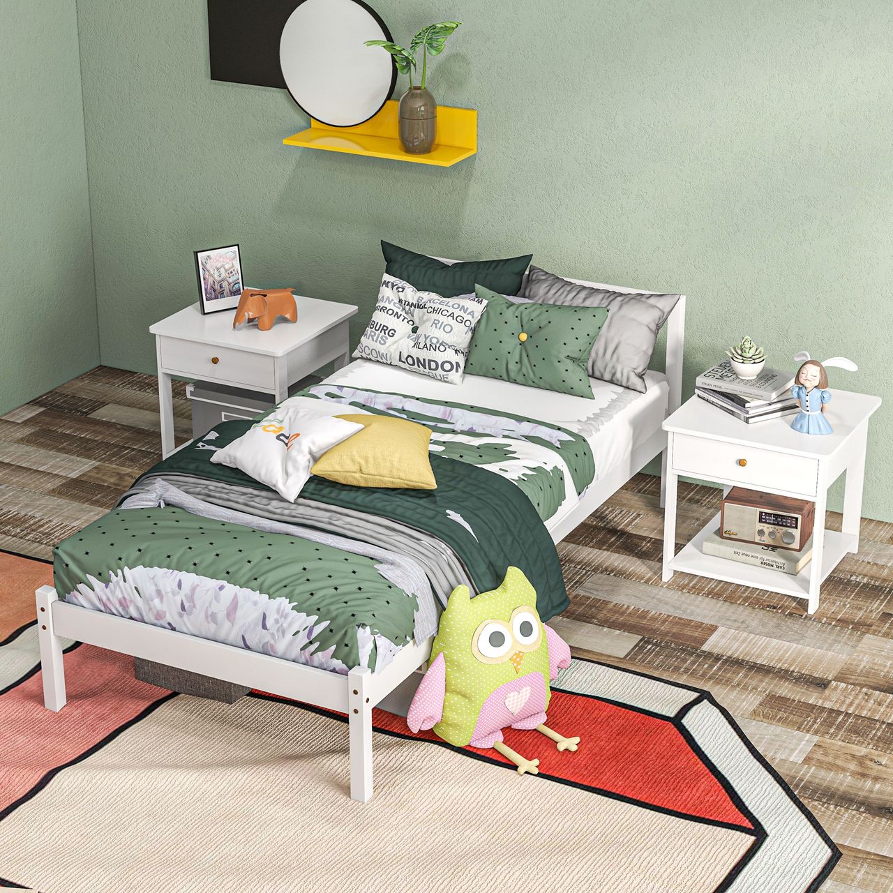 HOMCOM Bettrahmen Holzbett, 208 x 96cm Bettgestell mit Kopfteil für Schlafzimmer