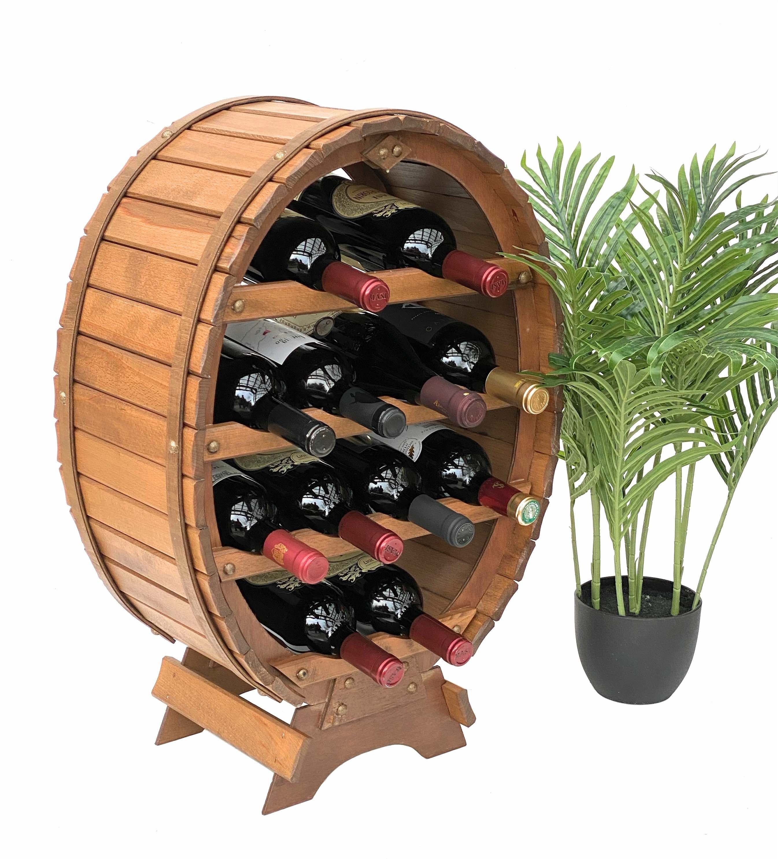 DanDiBo Weinregal Weinregal Holz Stehend Weinfass 12 Flaschen Braun gebeizt Flaschenregal Flaschenhalter Fass