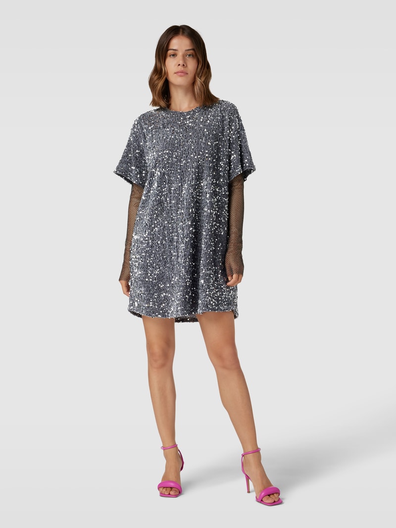 Minikleid mit Rundhalsausschnitt in silber