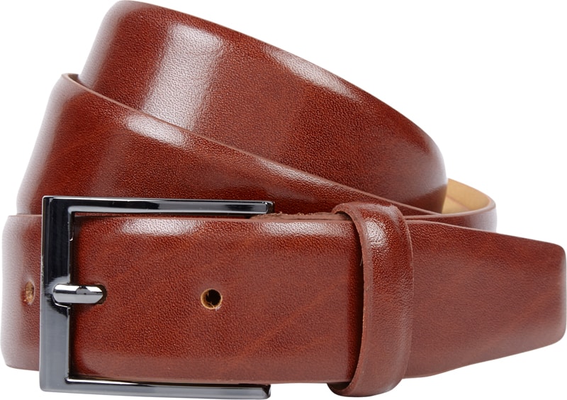 Ledergürtel mit Dornschließe in Chrom-Optik in cognac