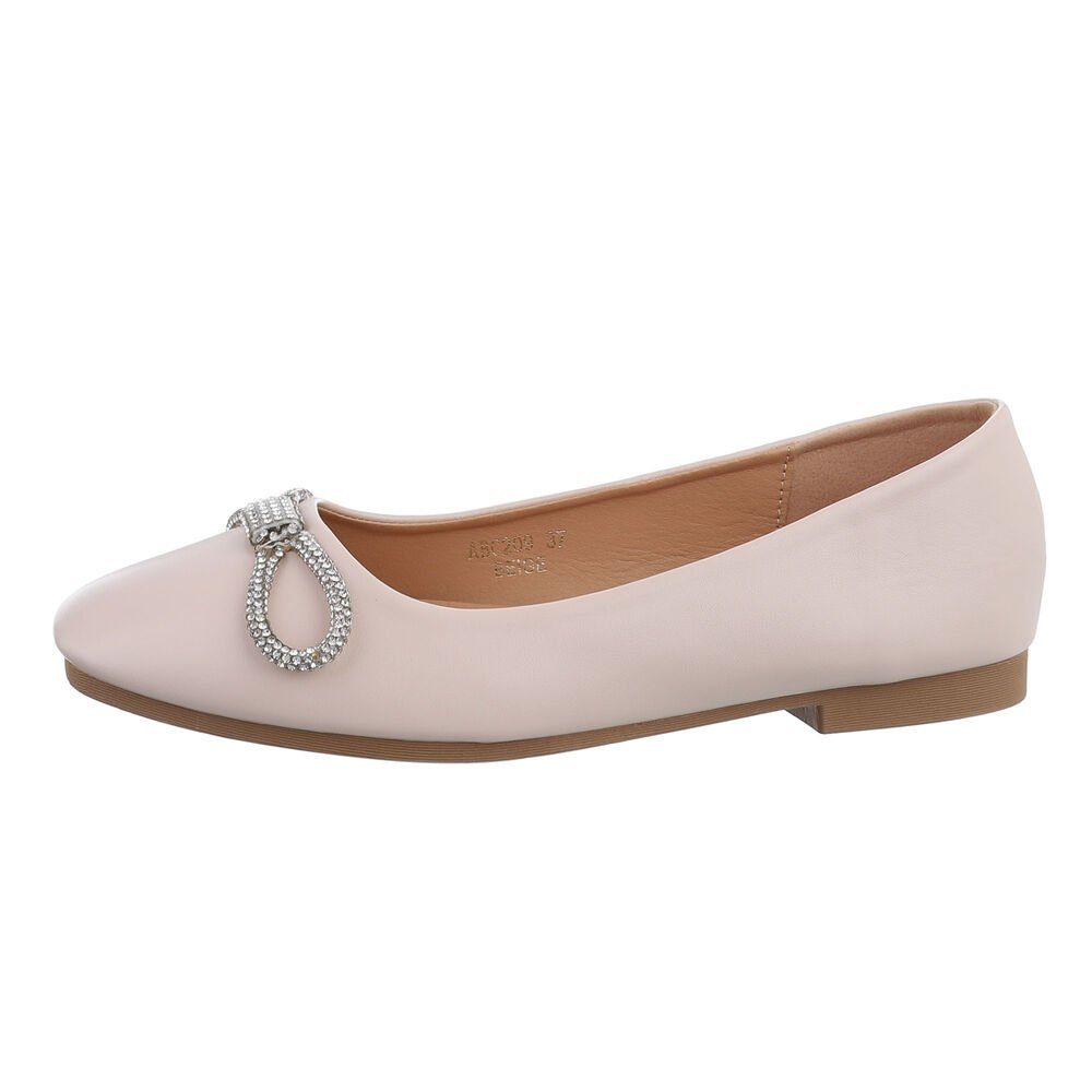 Ital-Design Damen Schlupfschuhe Elegant Ballerina Blockabsatz Klassische Ballerinas in Beige