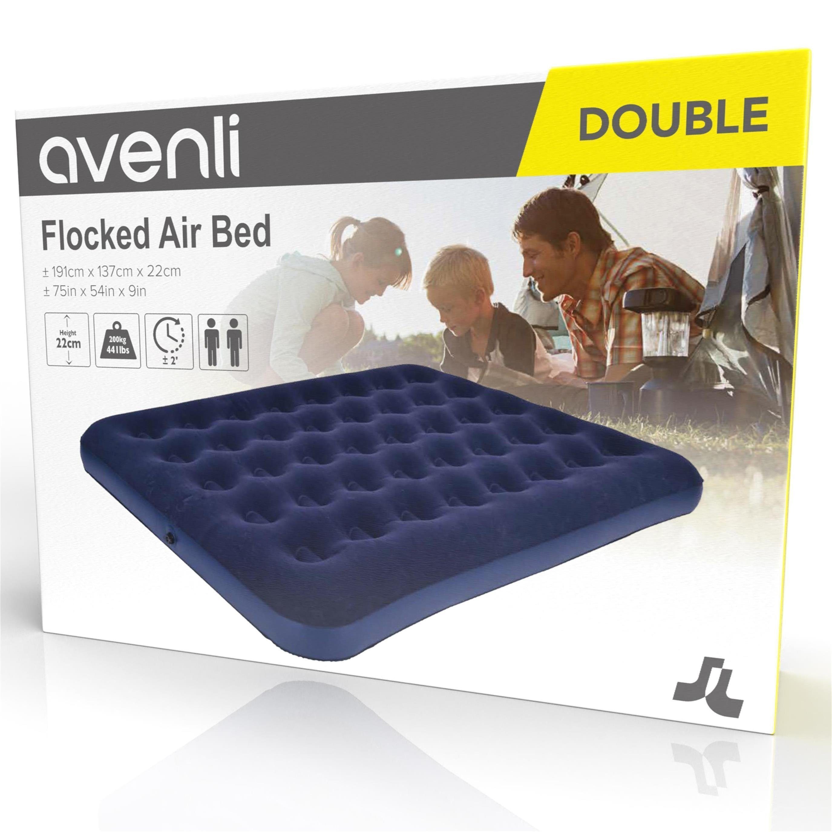 Avenli Luftbett Campingbett aufblasbar 191x137x22 cm, (Luftmatratze für 2 Personen), Gästebett mit beflockter Oberfläche