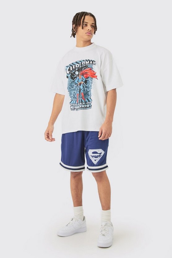 Oversize T-Shirt mit lizenziertem Superman-Print & Mesh-Shorts
