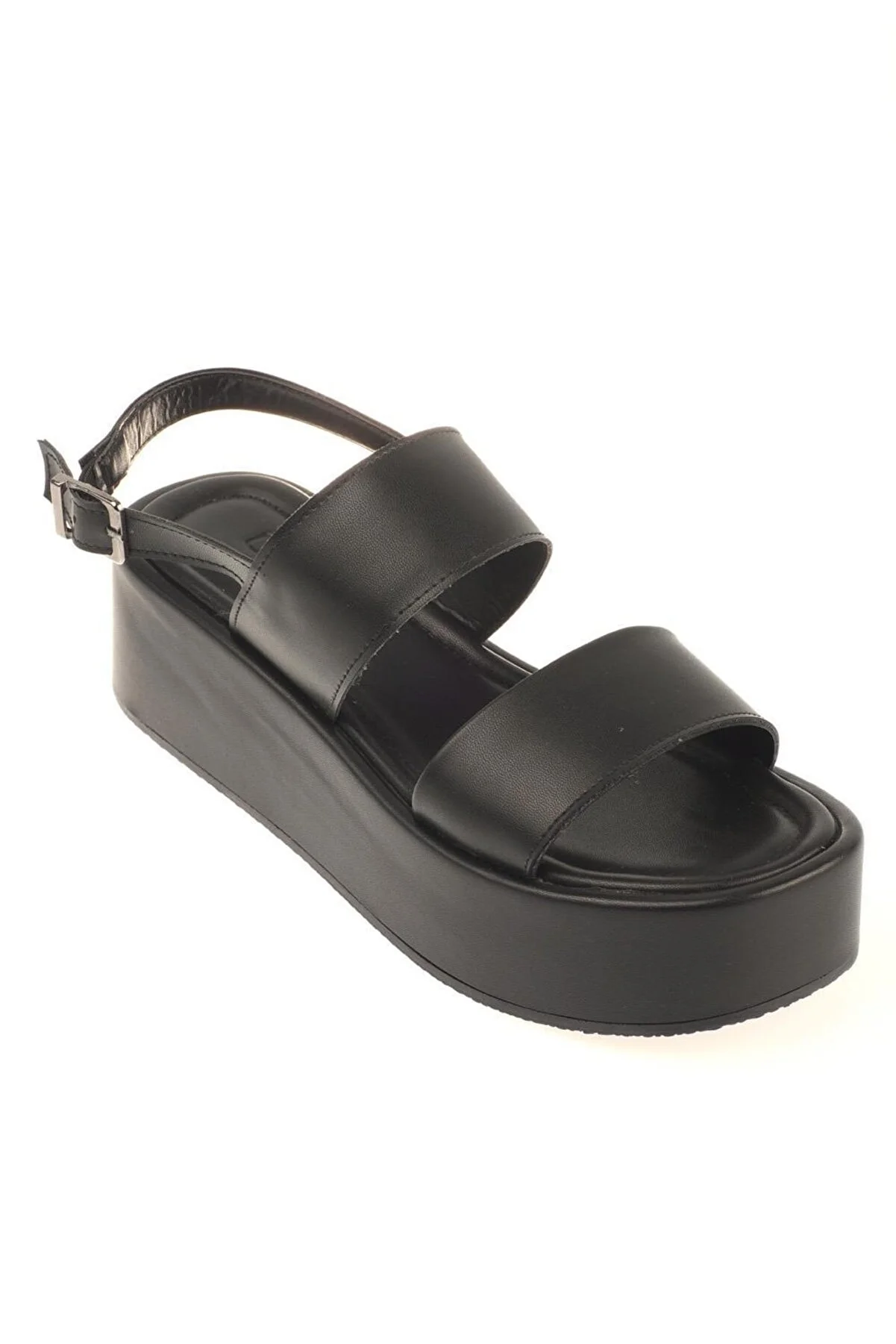 Capone Outfitters  Capone dicke, doppelt geschnürte Keilabsatz-Sandalen für Damen in Schwarz