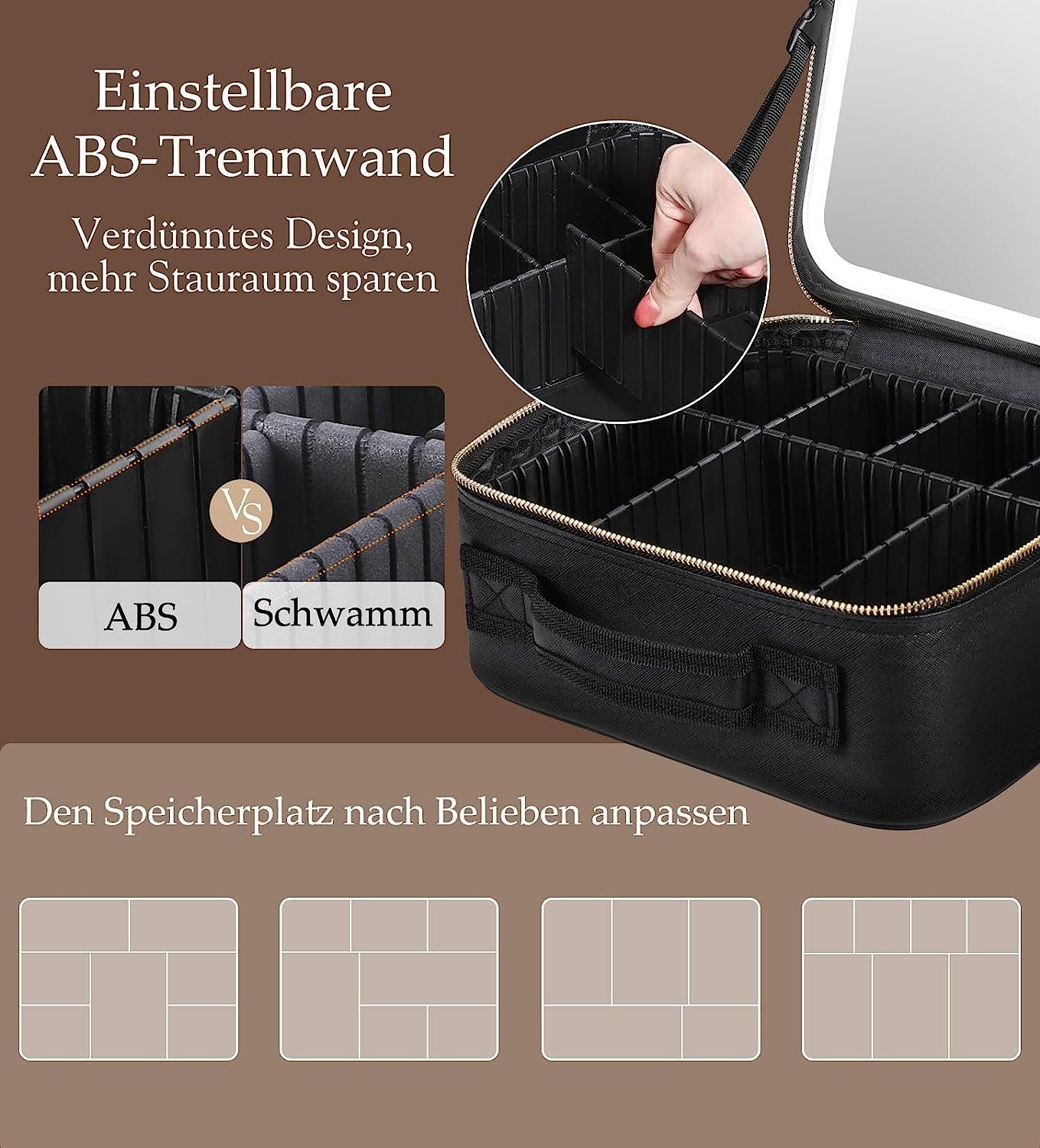 Mutoy Kosmetiktasche Kosmetiktasche mit Spiegel,Reise Make up Tasche mit Schminkspiegel (3 Farbe LED Licht Schminkspiegel,Kosmetikkoffer Groß Kosmetiktasche Reise für Handtasche Kosmetika Organizer)