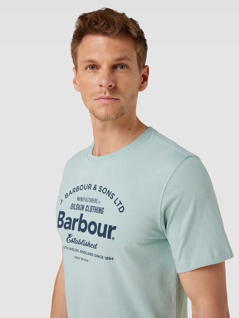 T-Shirt mit Label-Print Modell 'BRAIRTON' in helltürkis meliert
