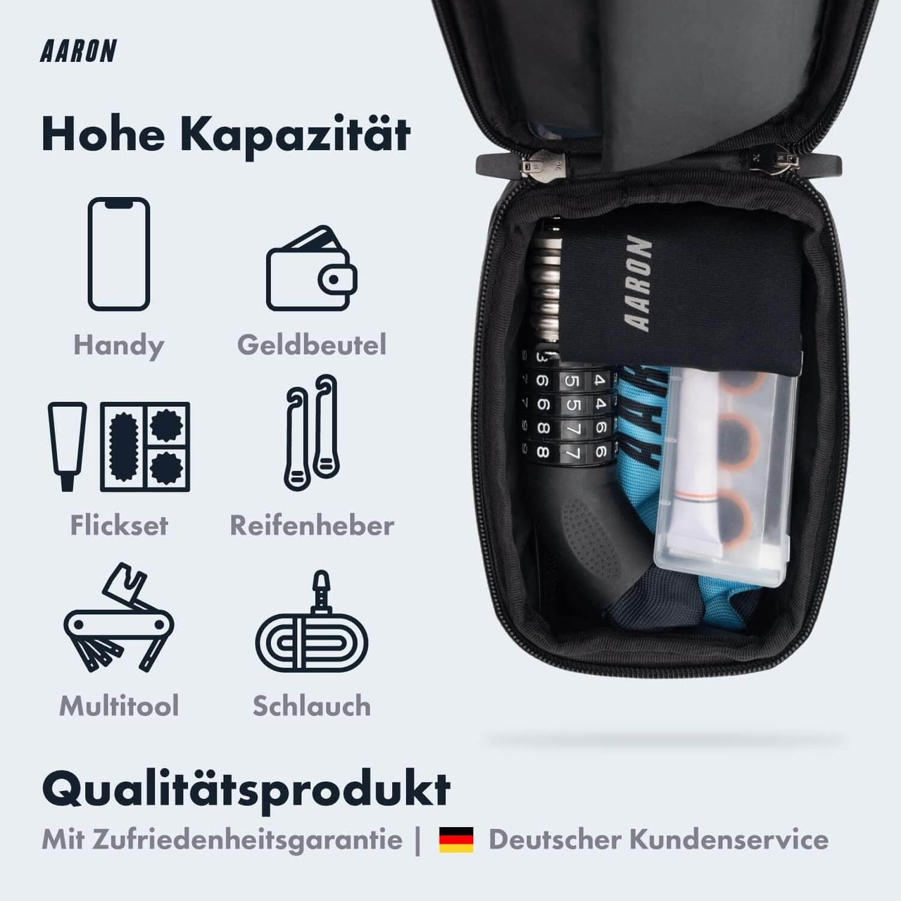 AARON Rahmentasche Fahrrad, Handytasche wasserdicht, Handyhalterung für den Rahmen