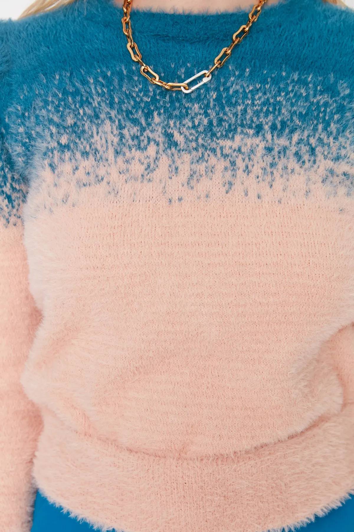 Trendyol Collection  Petrolfarbener Fuzzy-Strickpullover TWOAW22KZ0092