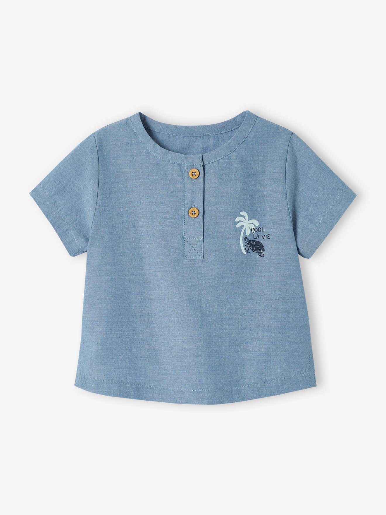 Ensemble bébé chemise et short bleu ciel