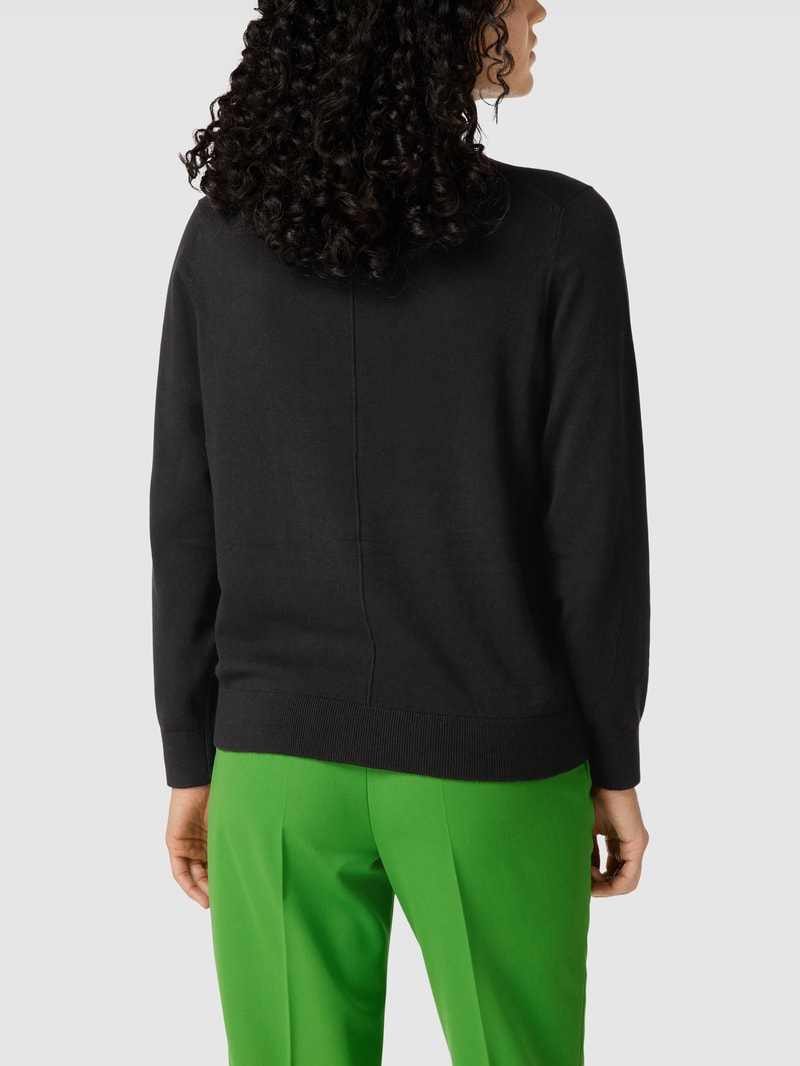 Sweatshirt mit geripptem Rundhalsausschnitt Modell 'Steh' in schwarz