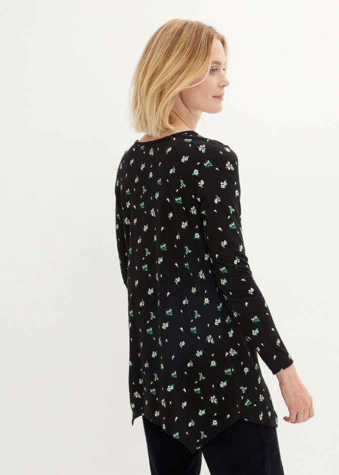 Bedrucktes Zipfel-Shirt mit V-Ausschnitt