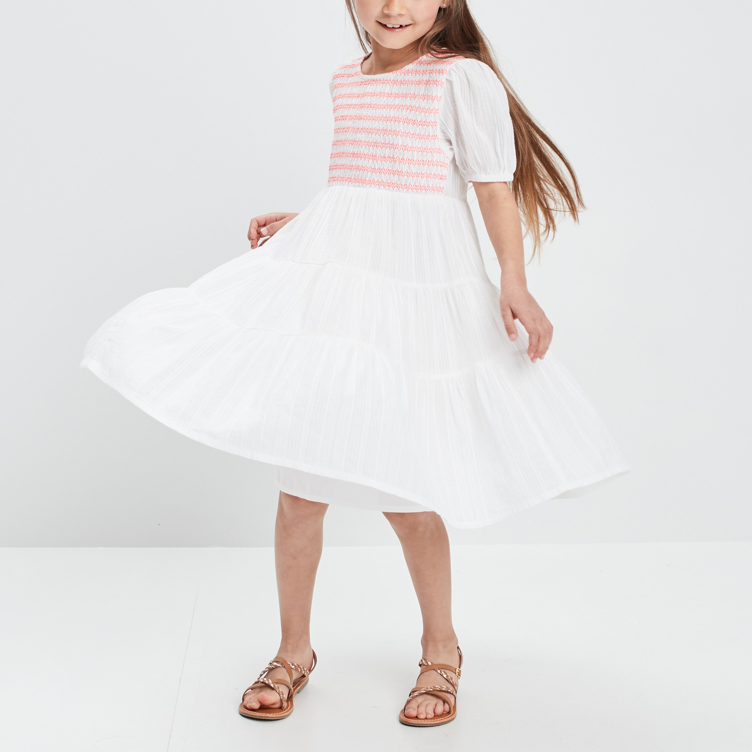 Robe évasée smockée ivoire fille | La Halle