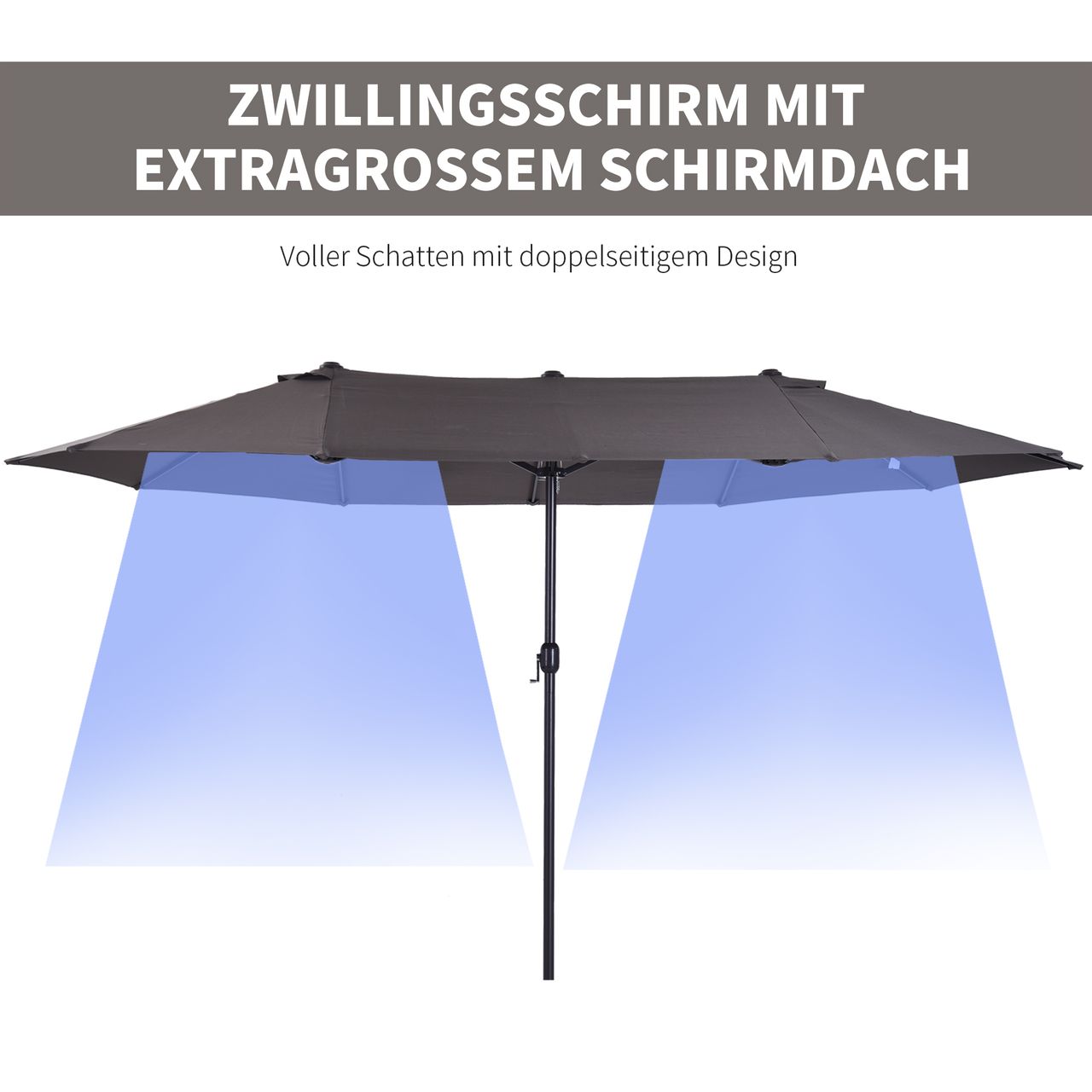 Outsunny Doppelsonnenschirm Gartenschirm Marktschirm mit Handkurbel 460 x 270 cm