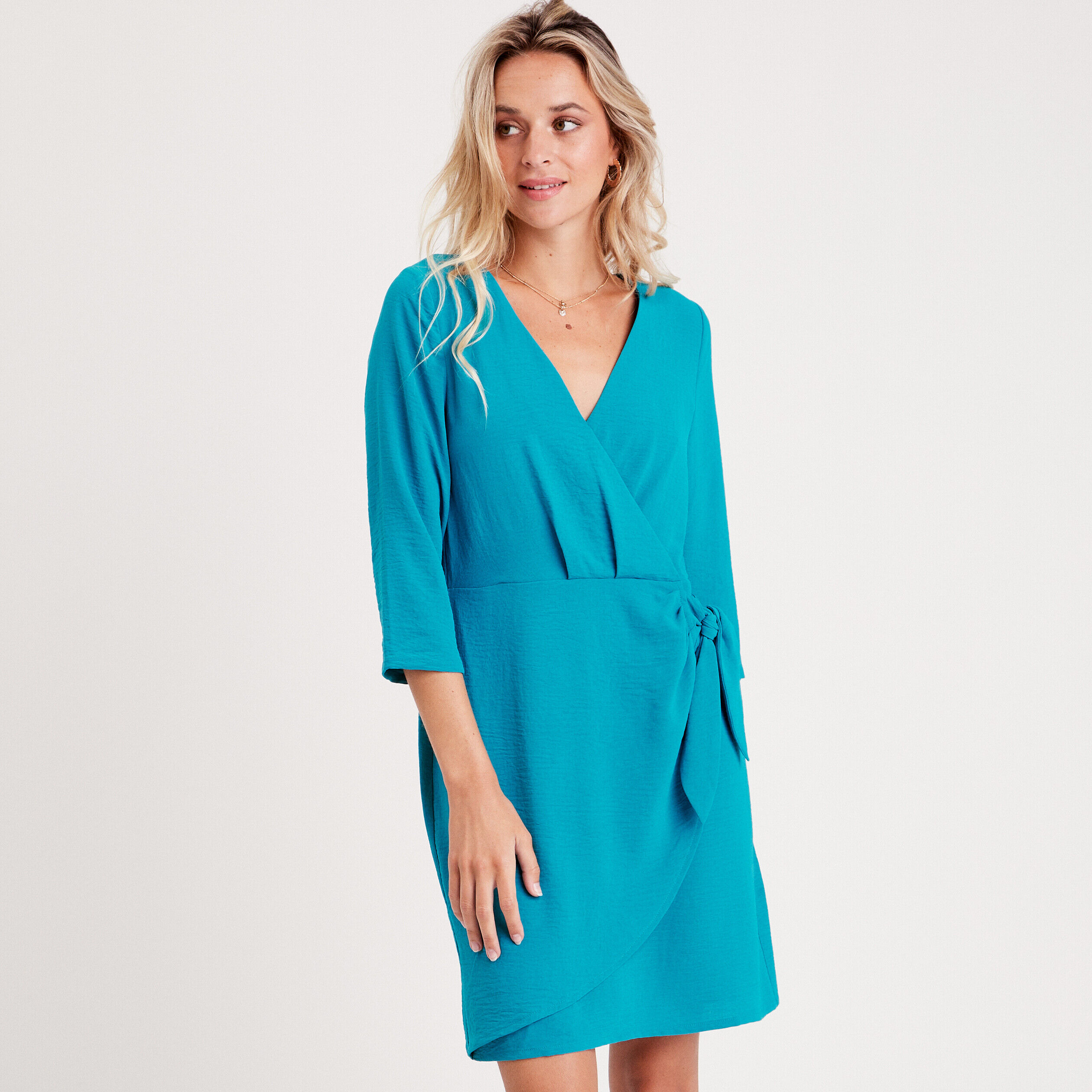 Robe droite nouée manches 3/4 bleu femme | Cache Cache