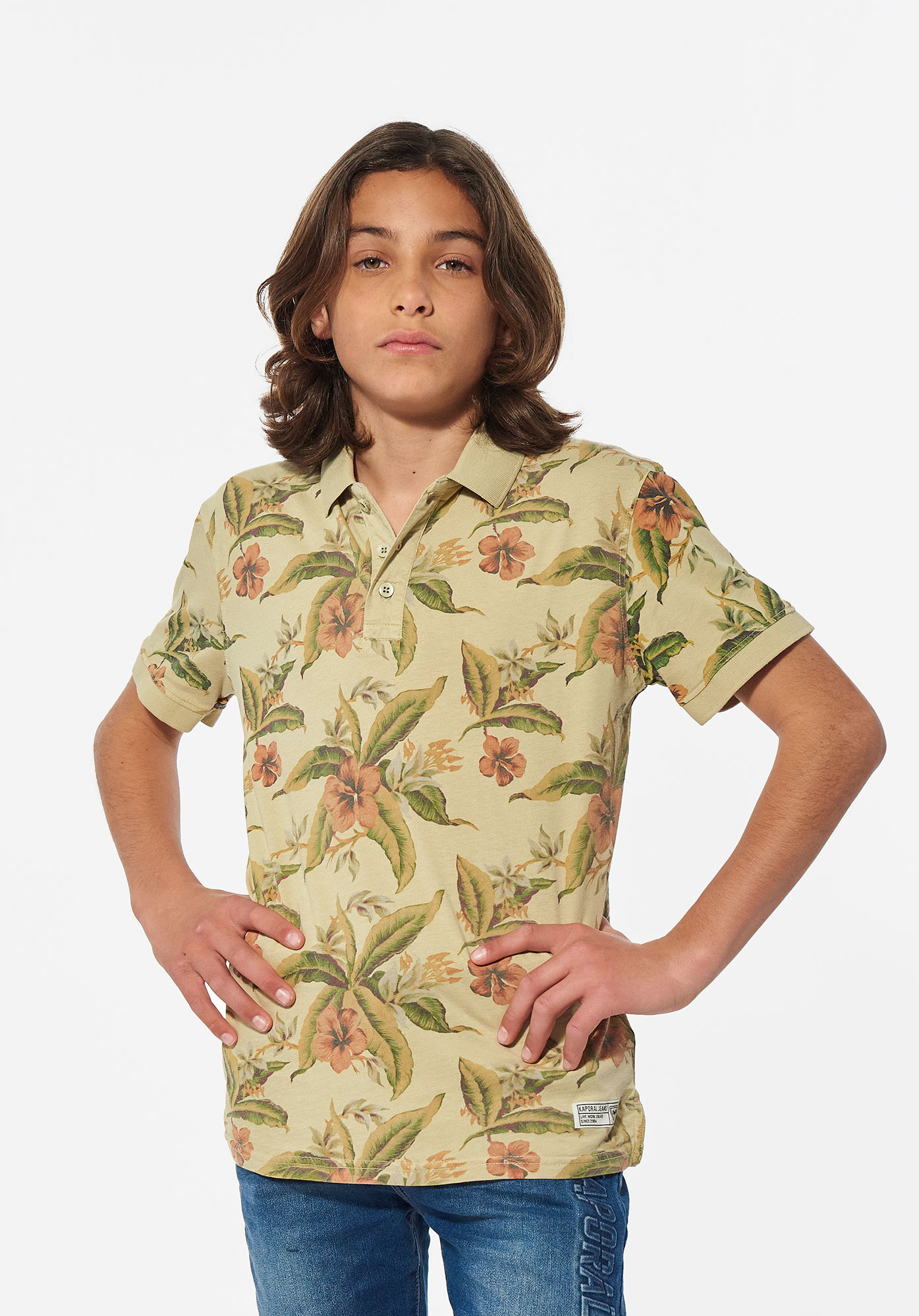 RUSEL  Polo fleuri beige Garçon en 100% coton