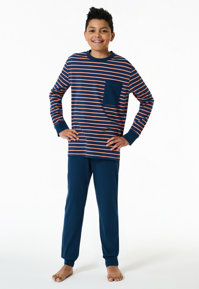 Schlafanzug lang Streifen orange - Nightwear