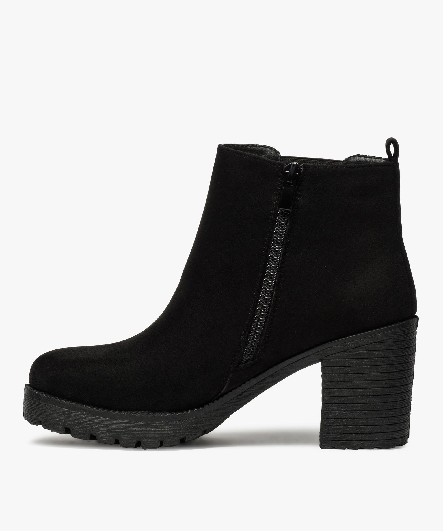 Boots femme à talon et semelle crantée en suédine unie noir | GEMO