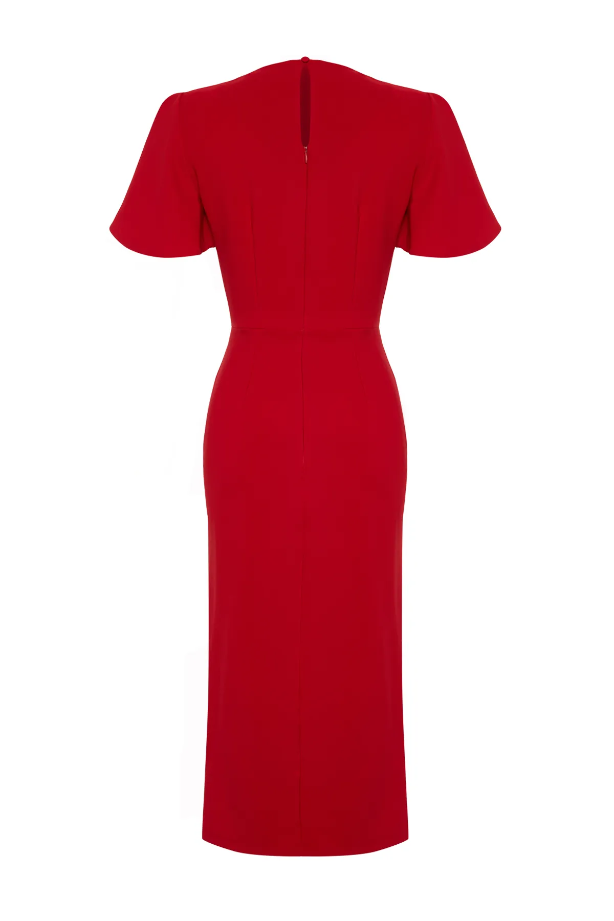 Trendyol Collection  Rotes, gerade geschnittenes, gerafftes Midi-Webkleid TWOSS24EL00713