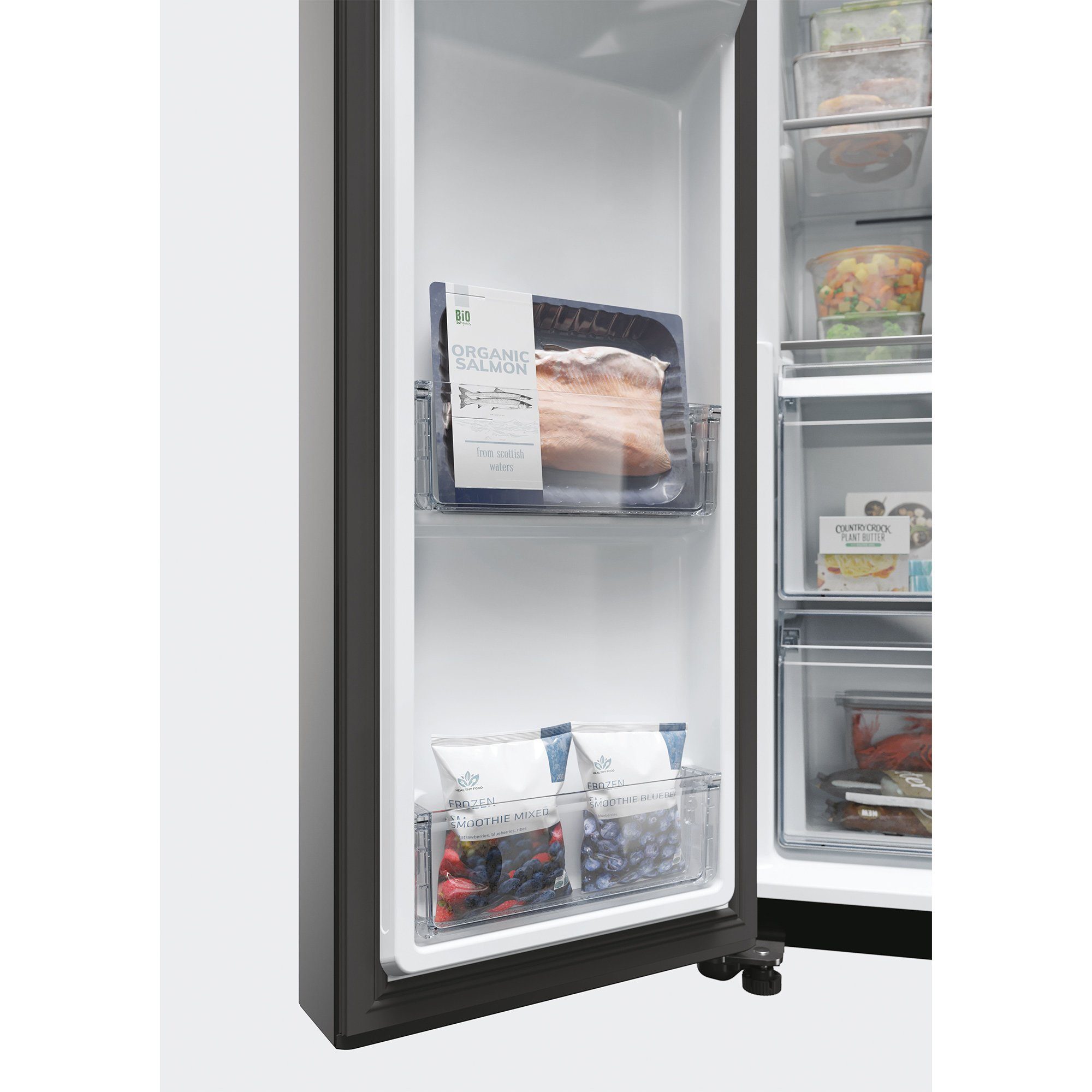 Haier Side-by-Side Front aus Edelstahl schwarz HSW59F18EIPT, 177,5 cm hoch, 90,5 cm breit, Wasser -/Eiswürfeldispenser, Smart hON App-WIFI, Total No Frost