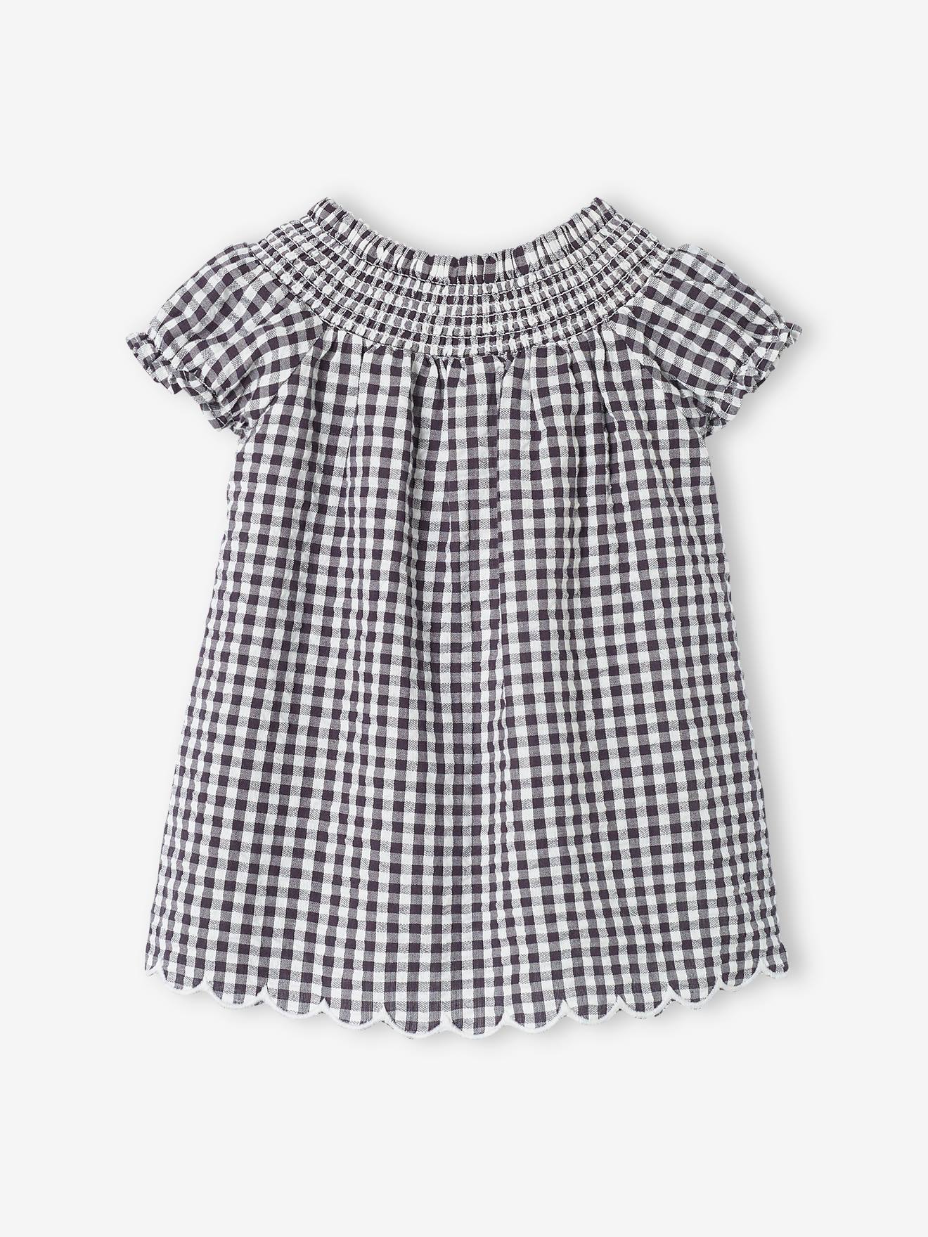 Robe vichy bébé avec smocks gris