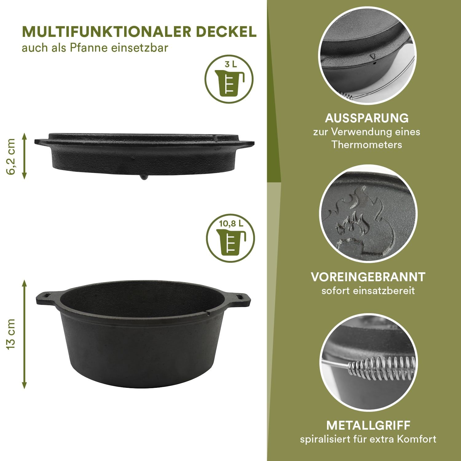 Skandika Dutch Oven Flame Master ohne Füße 13,8 Liter vollständiger Satz