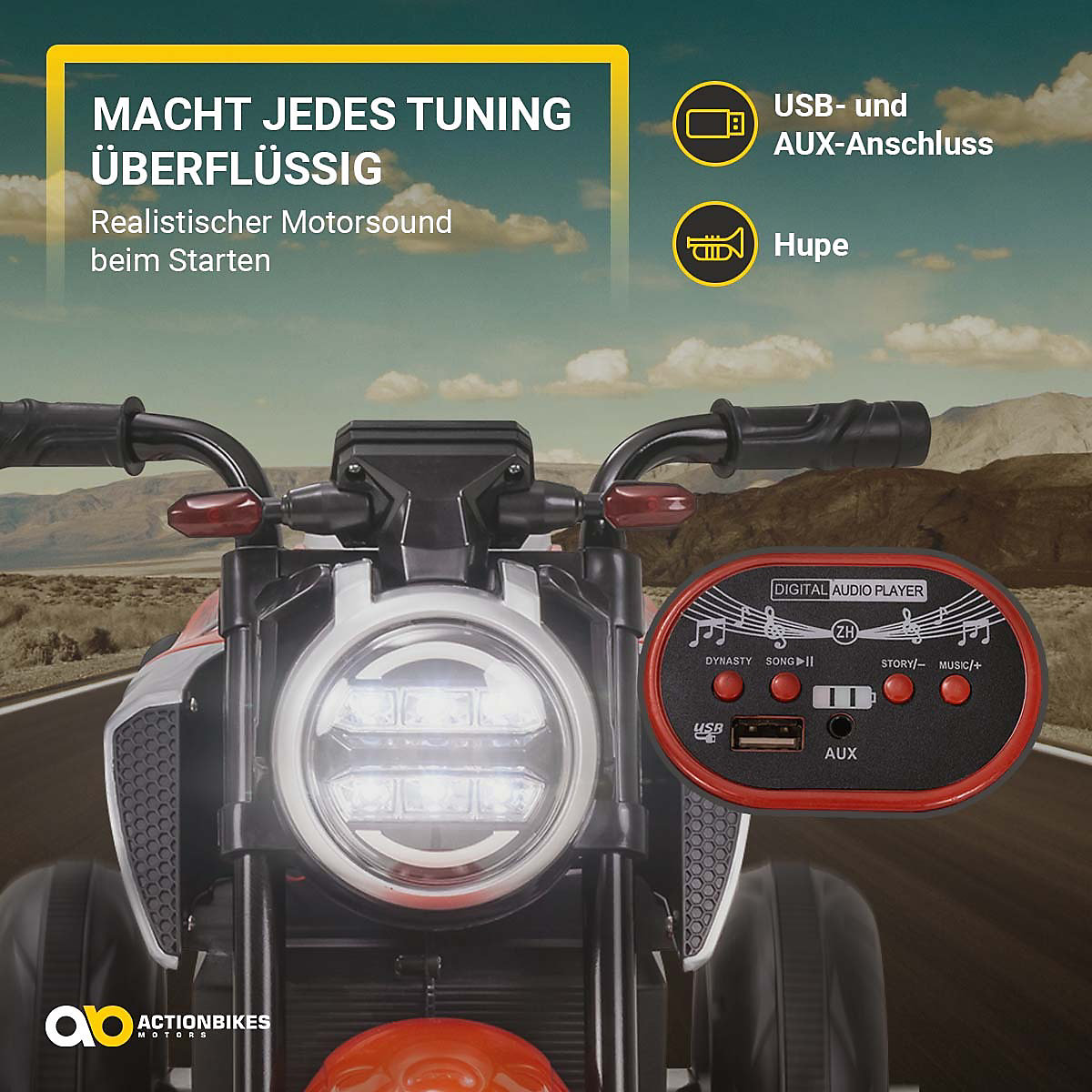 Kinder Elektromotorrad Cruiserbike - 2x18 Watt - Elektrofahrzeug - Motorrad