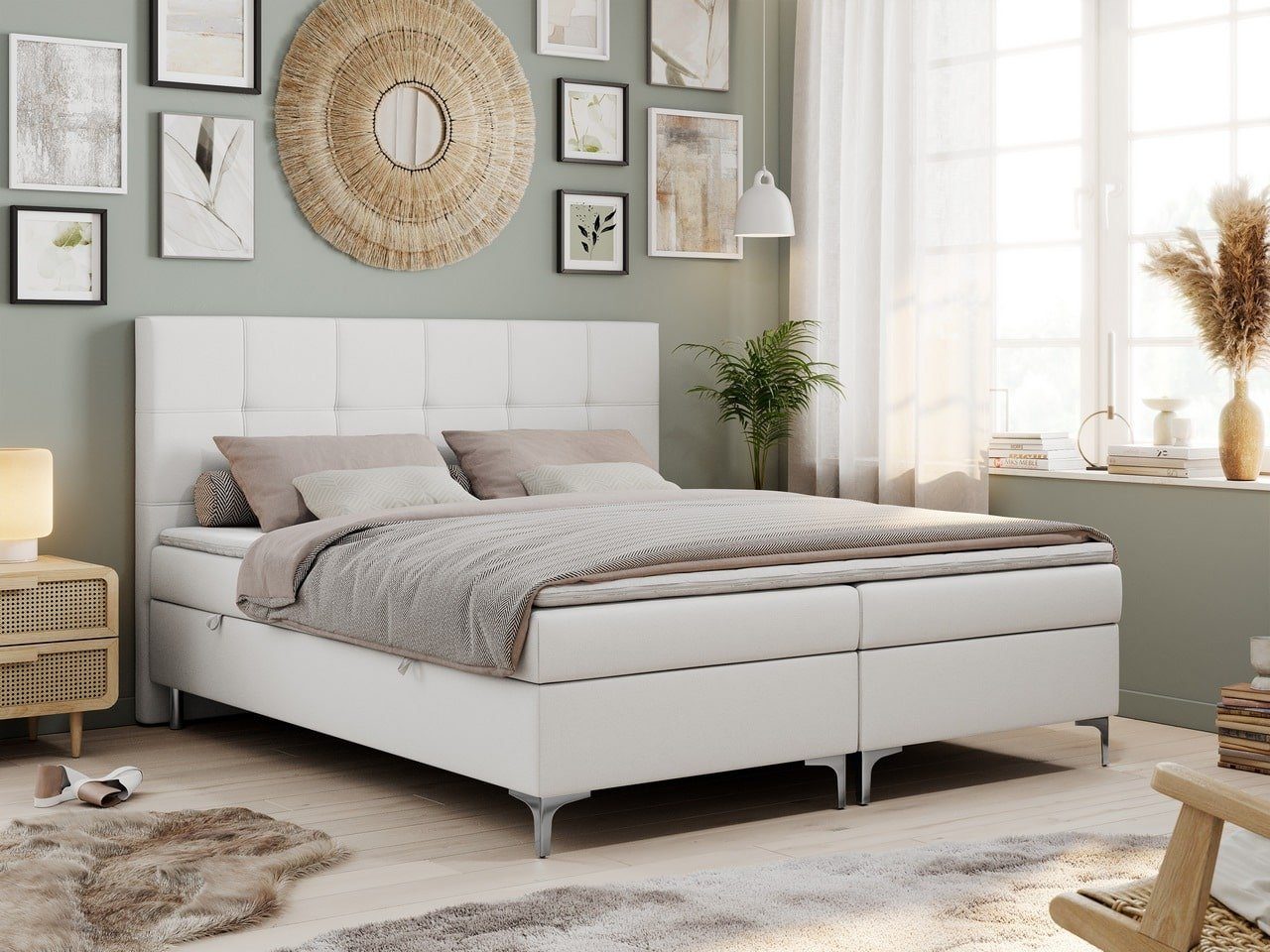 MKS MÖBEL Boxspringbett SIMON, Doppelbett mit Multipocket-Matratze - Modern Bett