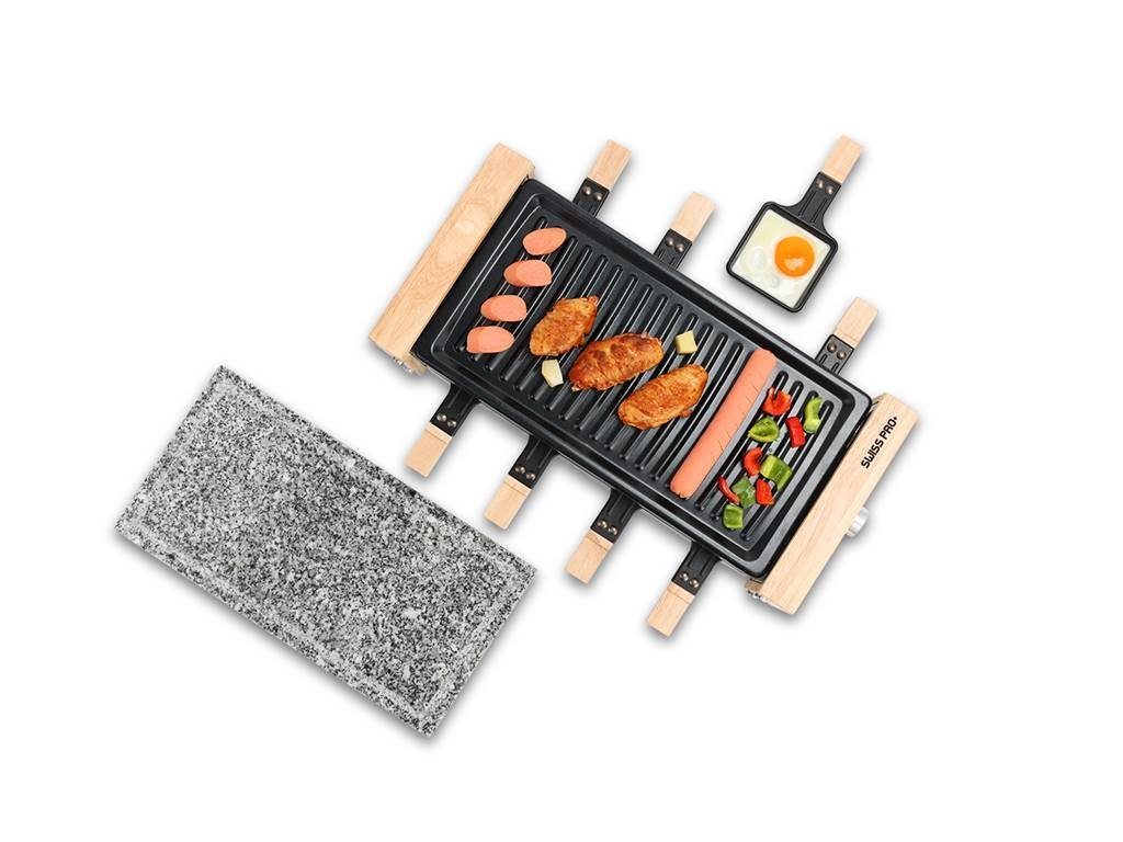 SWISS PRO+ Raclette Swiss Pro Raclette Grill bis zu 8 Personen, 1200W Antihaftbeschichtung