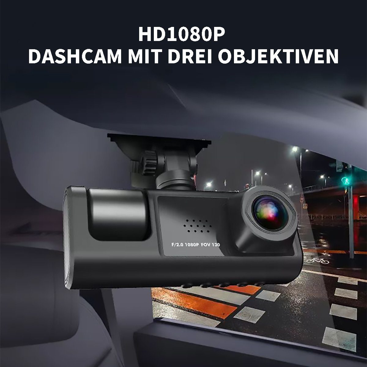 Yoyaxi 3-Kanal HD 1080P Auto-WLAN-Kamera Dashcam (Gleichzeitige Videoaufzeichnung im und hinter dem Auto)