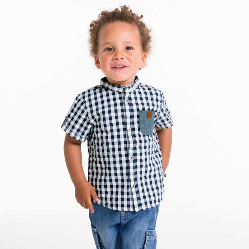Chemise à carreaux coton fantaisie bleue bébé garçon