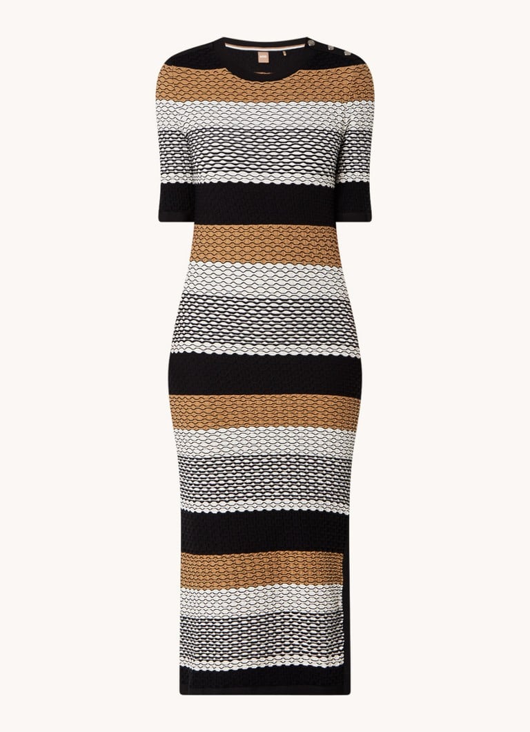 Robe midi Etenah de HUGO BOSS, imprimée à rayures et texturée
