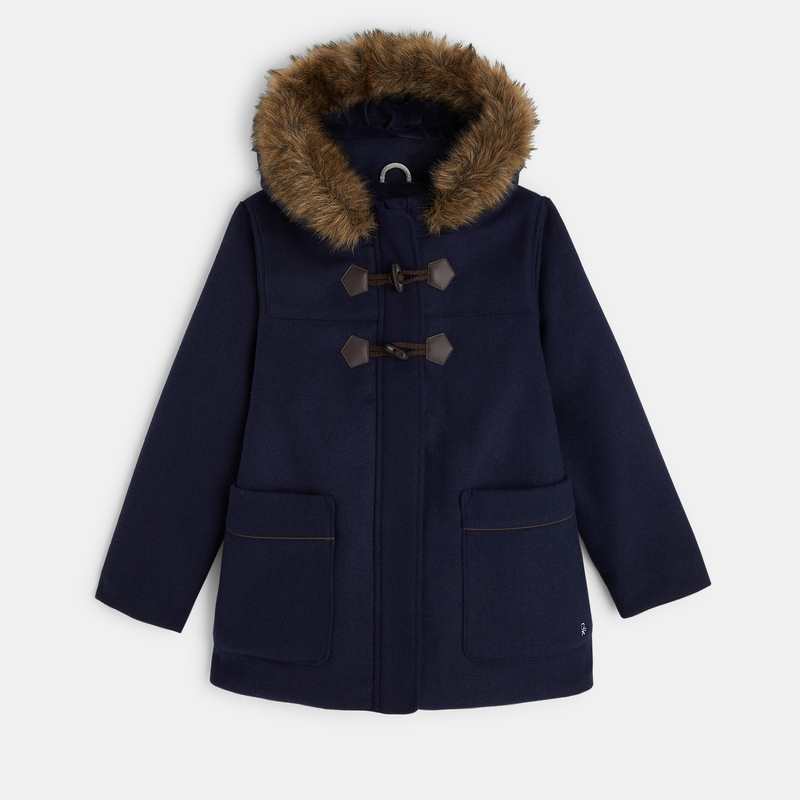 Manteau de ville caban à capuche bleu fille