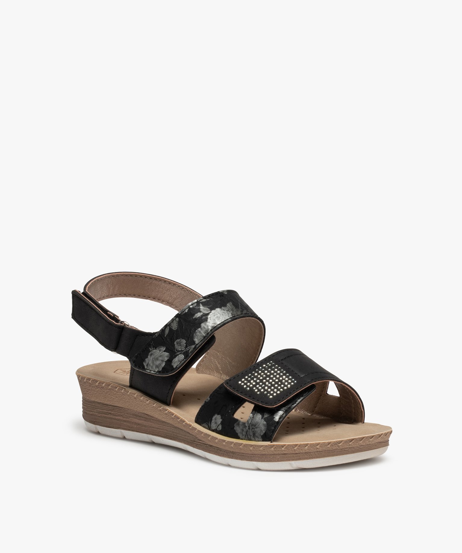 Sandales femme confort à brides scratch ajustables noir | GEMO