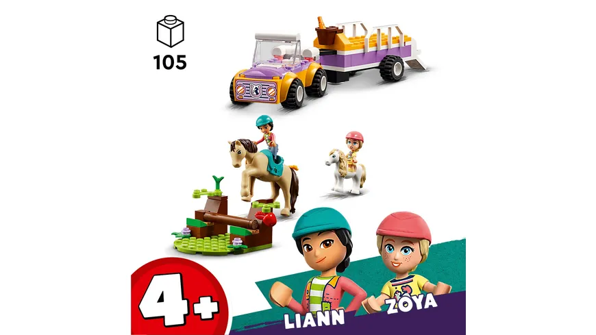 LEGO Friends 42634 Pferde- und Pony-Anhänger, Perde-Spielzeug mit Figuren