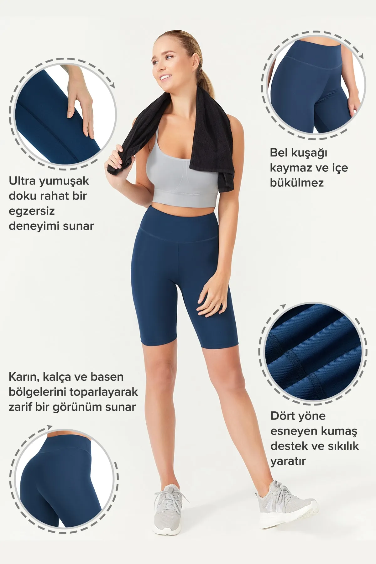 LOS OJOS  Marineblaue, bequeme Radlershorts mit hoher Taille und kurze Sportstrumpfhose für Damen