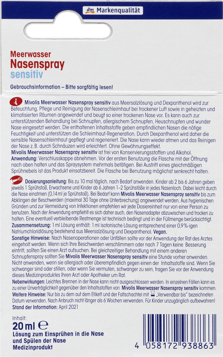 Meerwasser Nasenspray Sensitiv, 20 ml