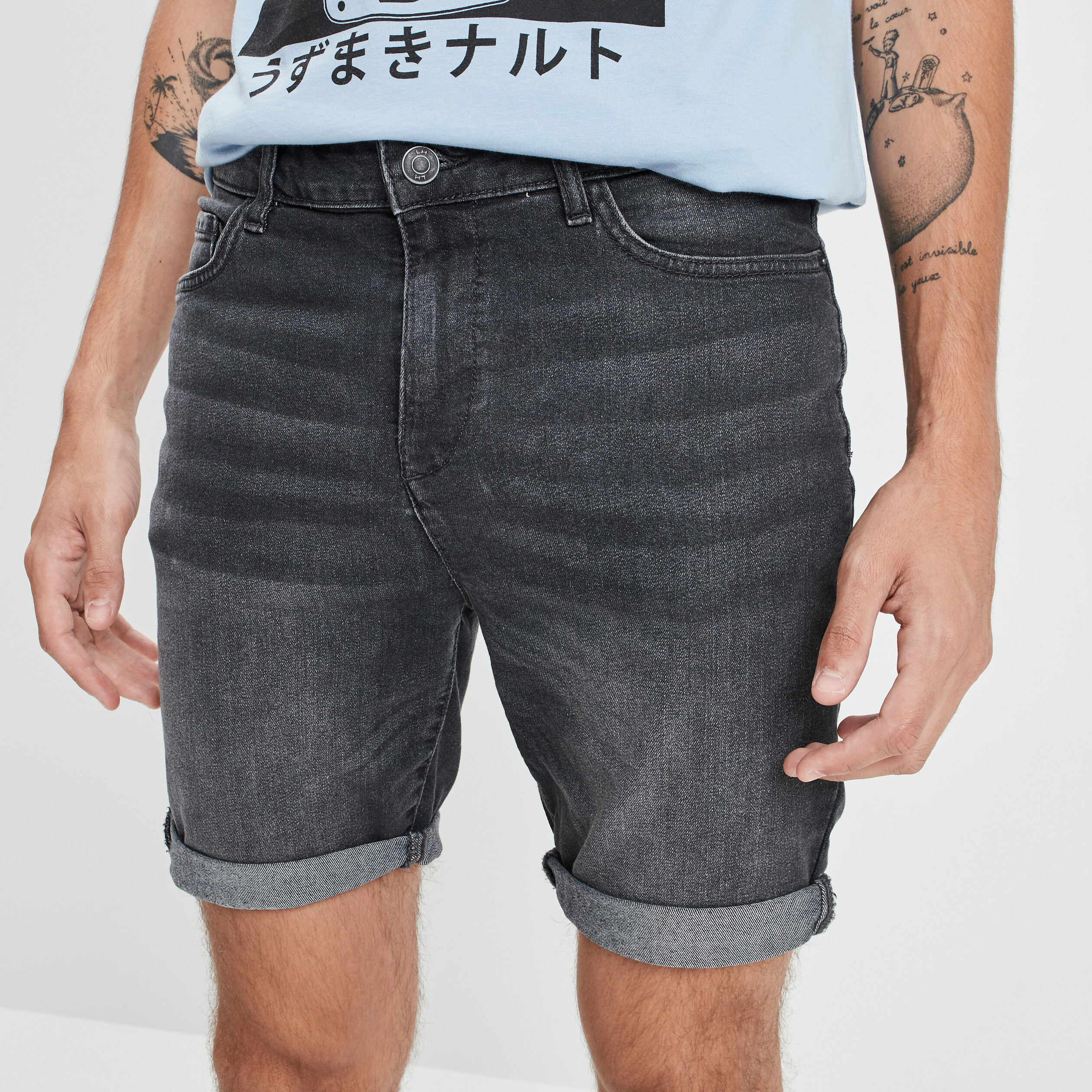 Bermuda slim en jean denim gris homme | La Halle