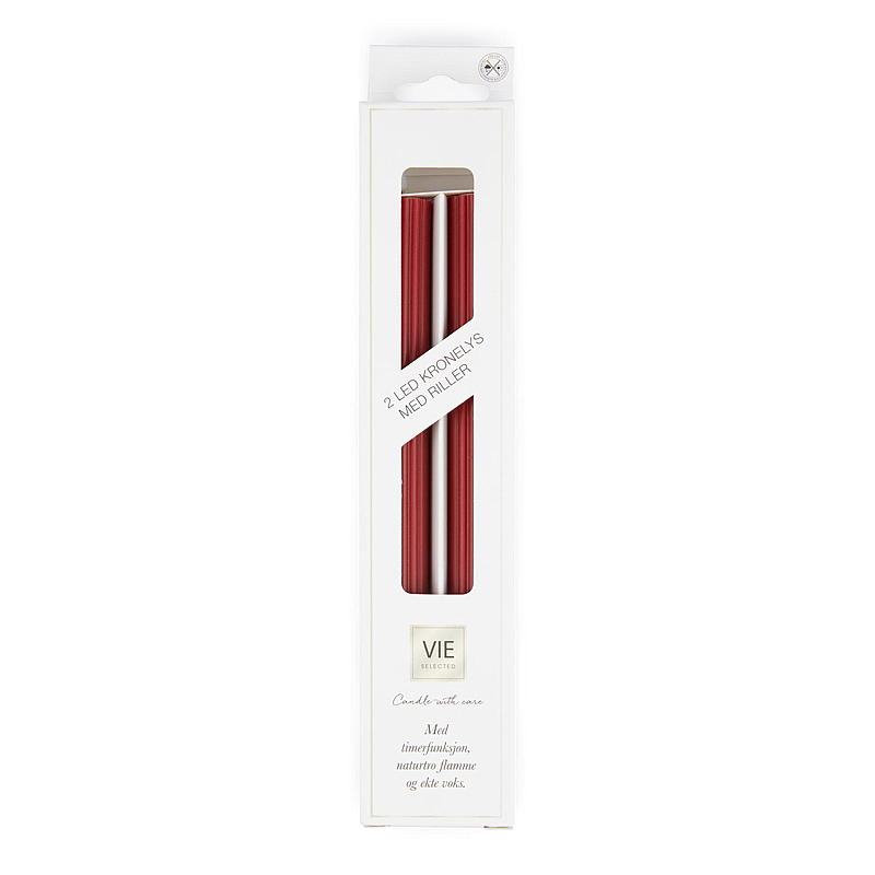Vie Selected Kronelys 2-pk 24 cm LED rille rød