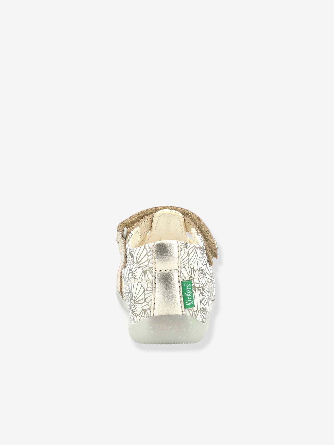 Sandales cuir bébé Bigflo-2 Iconique Biboo KICKERS® blanc argent coquillage
