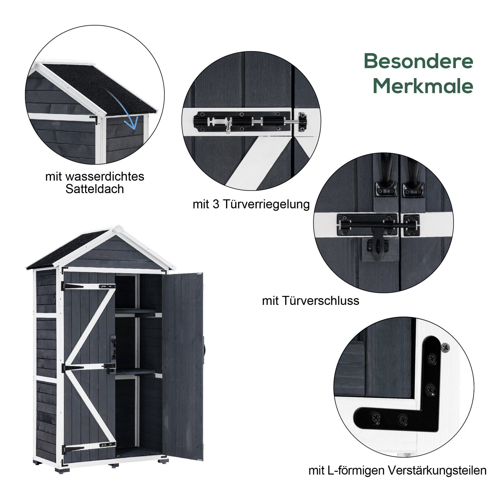 MCombo Gartenbox MCombo Gartenschrank Werkzeugschrank 1000, Outdoor-Schrank Gartenbox, Satteldach, Holz48 X 90 X 178 cm