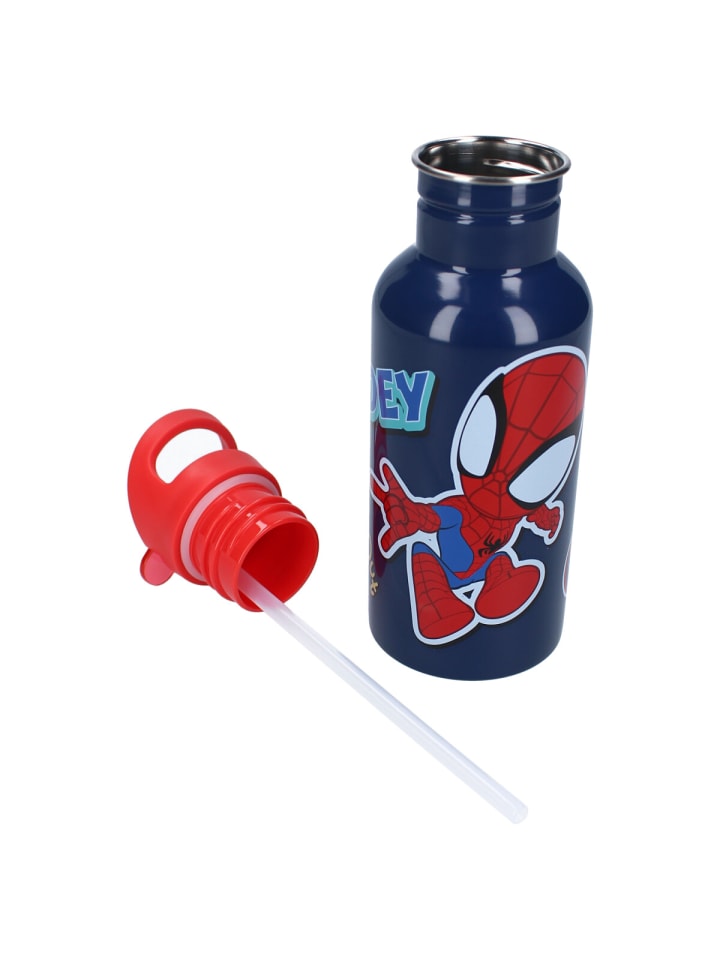 Spiderman Kinder Trinkflasche 500 ml mit Strohhalm und Twist-off-Verschluss in Blau günstig kaufen 22 cm
