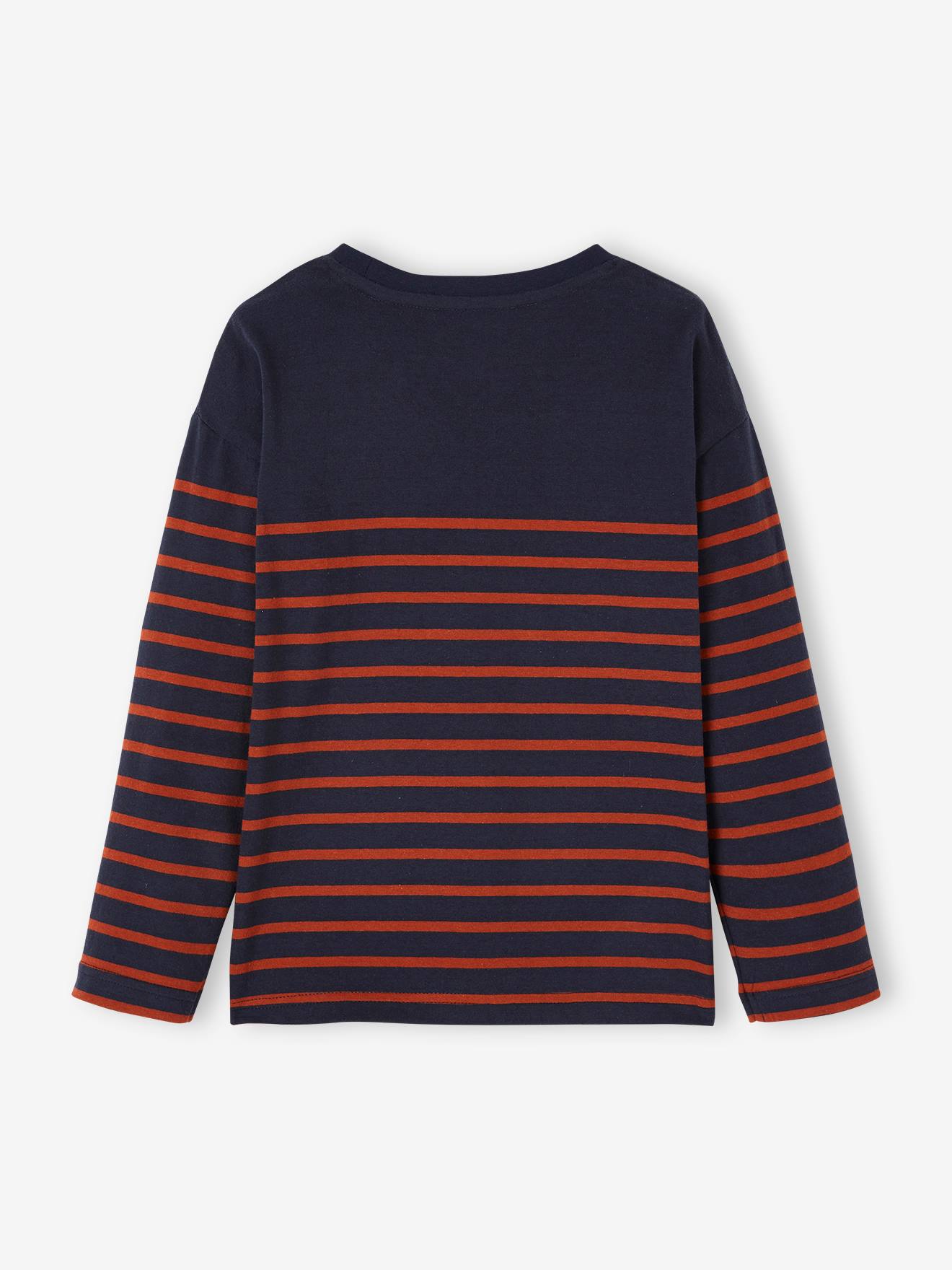 Tee-shirt marinière garçon détail flocage velours bleu nuit