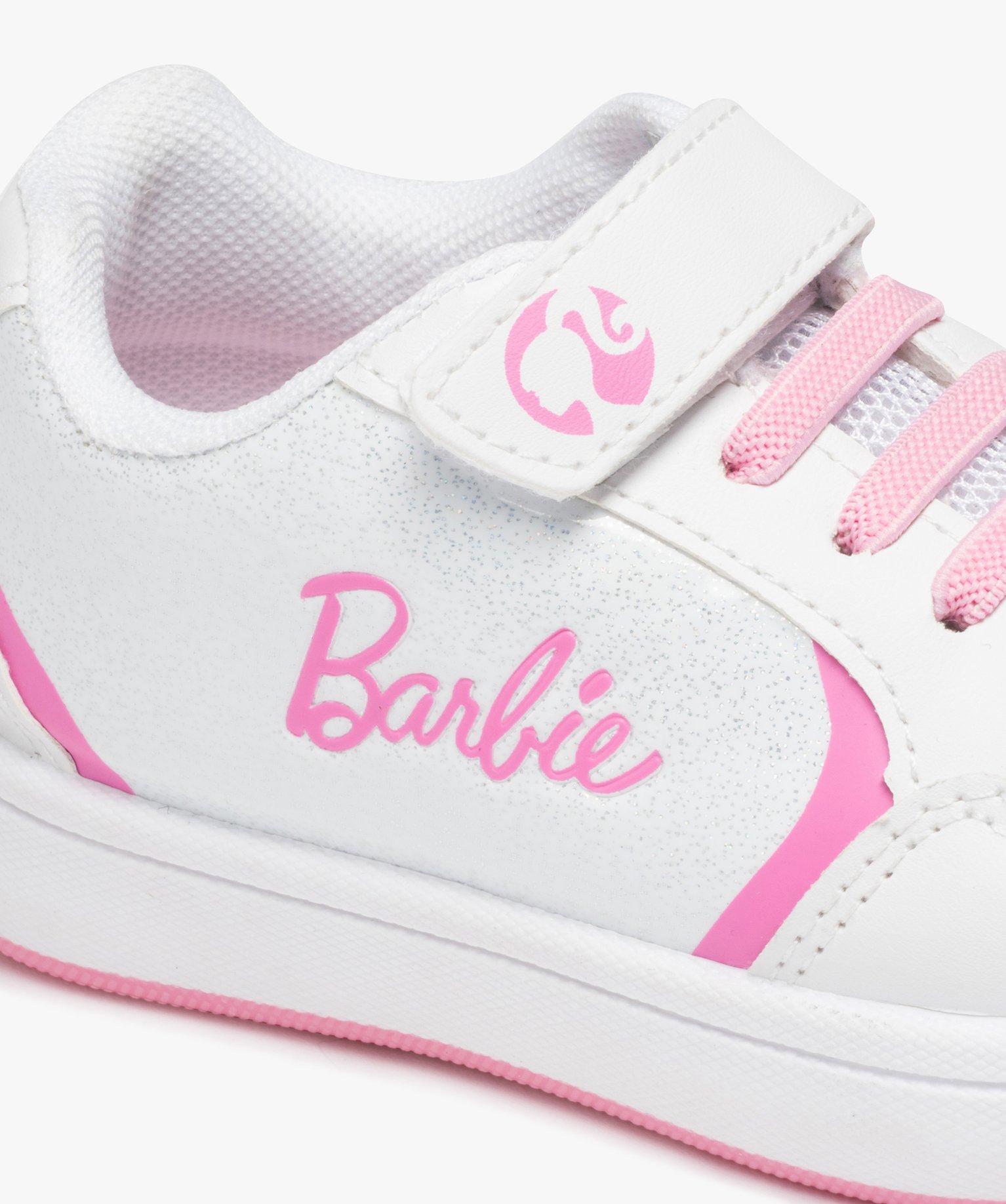 Baskets fille pailletées à scratch et à lacets - Barbie blanc | GEMO