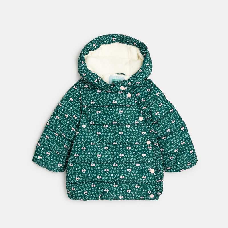 Manteau matelassé doublé fleuri vert bébé fille