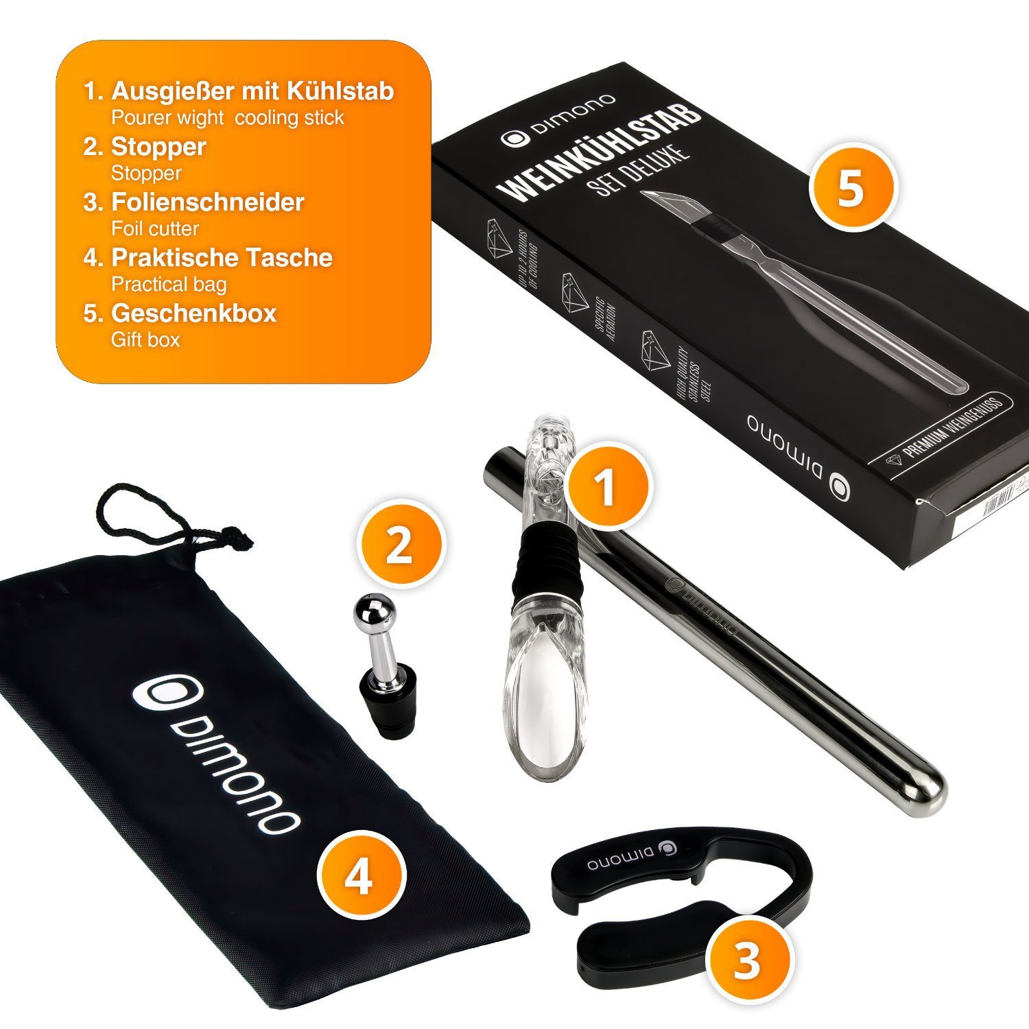 Dimono Outdoor-Flaschenkühler Wein-Kühlstab, 4-in-1 Premium Flaschenkühler