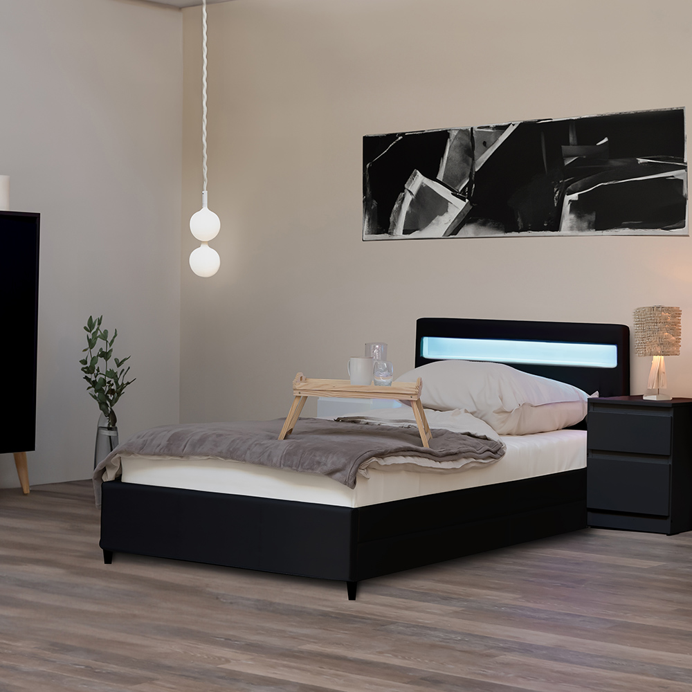 Home Deluxe HOME DELUXE LED Bett NUBE mit Schubladen - 90 x 200 cm Schwarz