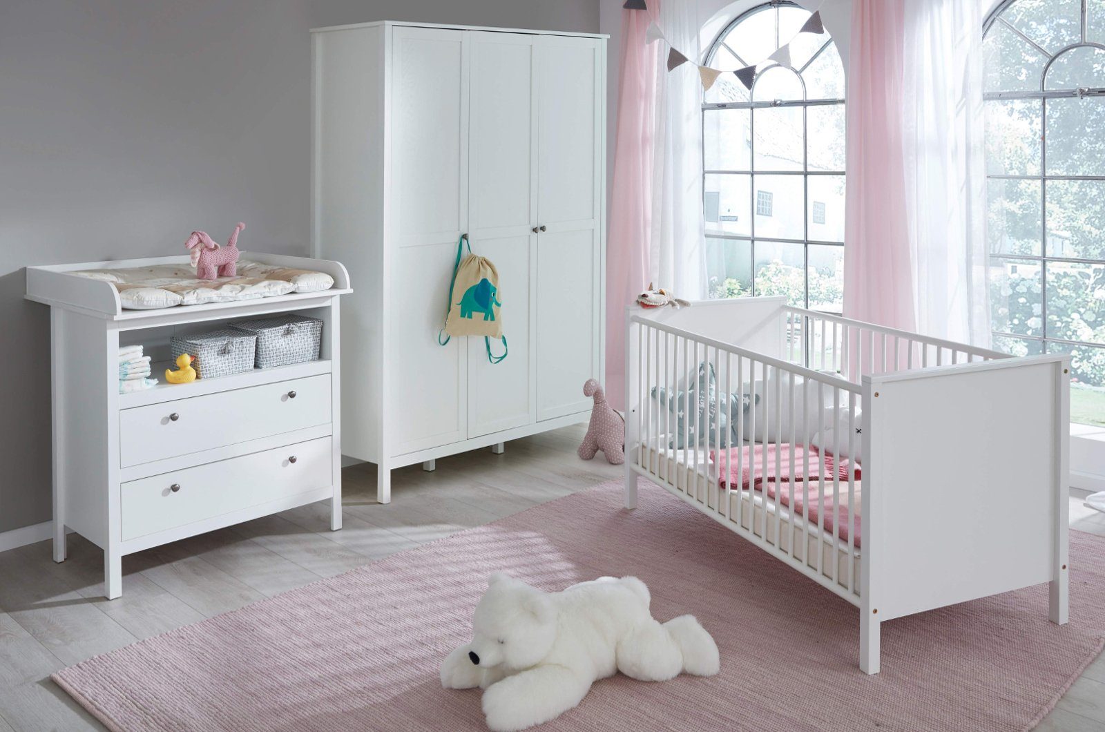 trendteam Babyzimmer-Komplettset Ole, (Set 3-teilig, Babybett, Wickelkommode und Kleiderschrank), neutral weiß, Landhaus modern